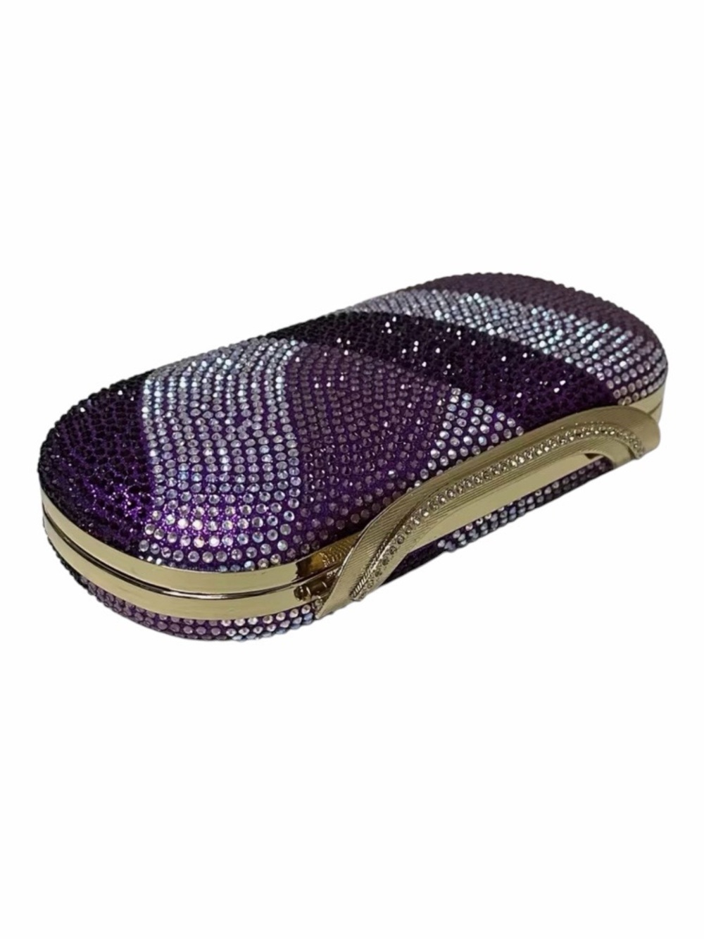 Elegant Purple Crystal Evening Clutch with Gold Chain New Without Tags - Picture 2 of 2